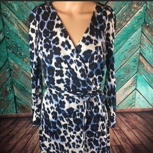 Diane von Furstenberg DVF blue leopard wrap dress